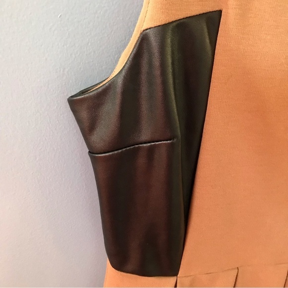 Leo meets Virgo camel/tan sleeveless plated dress with faux leather accents - Picture 7 of 9